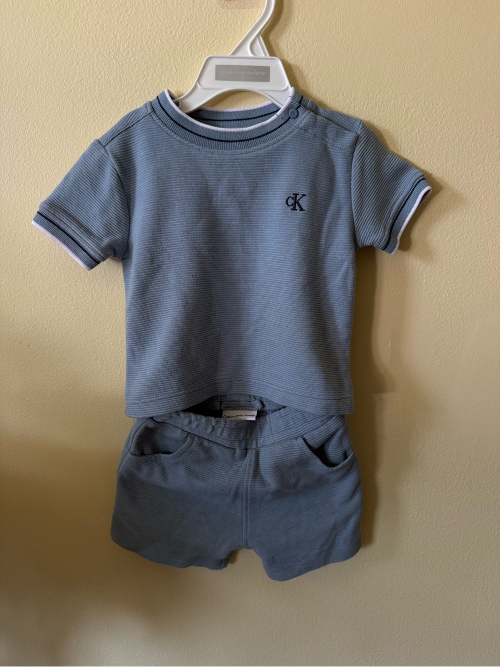 Calvin Klein Baby Tee and Shorts Set in Pale Blue
